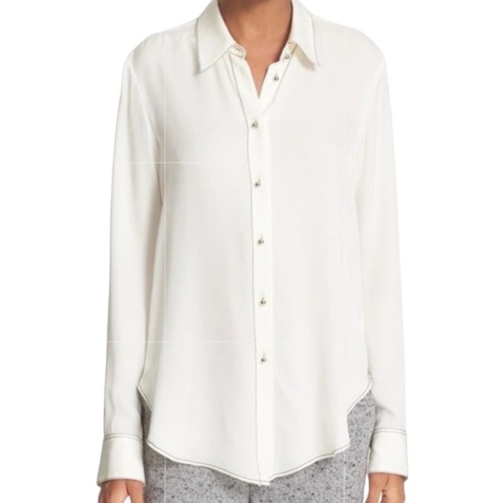 Theory Sunaya B Modern Silk Contrast Stitching Georgette Oversized Blouse - S